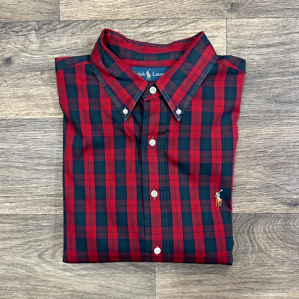 Ralph Lauren Shirt Men’s XL 17.5 36/37 Classic Fit Button Down Red/Green Plaid